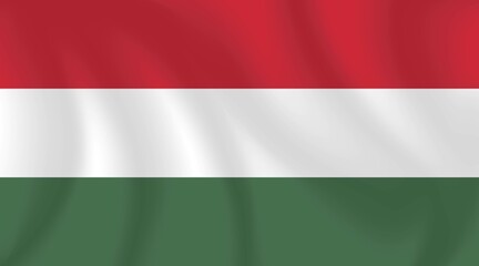 Obraz premium National flag of Hungary with imitation of light waves on the fabric. Vector stock illustration 