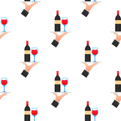 Wine waiter in flat style pattern on white background. Vector illustration, flat. Hand drawn illustration. Sketch drawing. Vector wine glass icon.