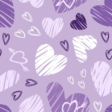 Valentines Day. Hearts. Bold modern pattern, graffiti. Bright vector illustrations with grunge textures in a sketch style. For wallpaper, weddings, fabric, wrapping, background. © Любовь Кондратьева