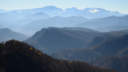 Panoramic view on autumn mountain layers - 481415557