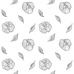 Hand draw line seamless vector pattern flowers set. Peony illustration. Logo design. For wedding cards, invitation card, congratulation card, invitation, postcard birthday, wedding, party, mother day.