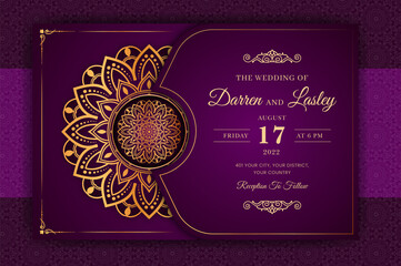 Luxury Mandala Wedding Invitation Card template with golden arabesque pattern Arabic Islamic east background style. Editable vector file. Decorative mandala for print, poster, cover, flyer, banner. 