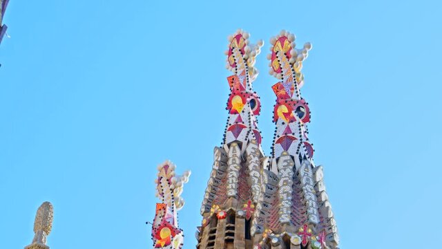 Detail shots of the large magnificent Sagrada Familia Cathedral in the heart of Barcelona, ​​created by the artist Gaudi