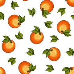 Seamless pattern of oranges with leaves