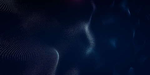 Blue particles wave background. Abstract dynamic mesh. Big data technology. Abstract particular flow dot background.