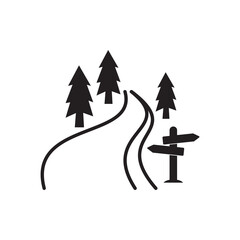 Road, trees and signage. vector illustration