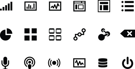 mic wifi power button icon set sign design 