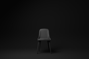 Black modern chair on Black background. minimal concept idea. monochrome. render render.