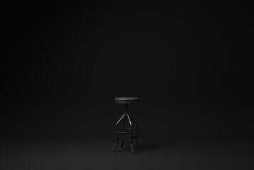 Black vintage bar stool on Black background. minimal concept idea. monochrome. render render.
