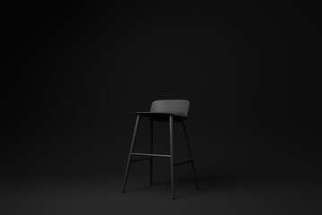 Black bar stool on Black background. minimal concept idea. monochrome. render render.