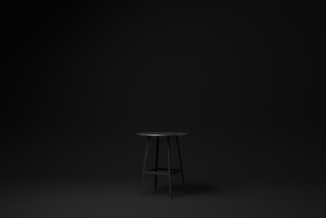 Black round table on black background. minimal concept idea. monochrome. 3d render.