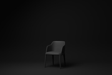 Black modern chair on Black background. minimal concept idea. monochrome. render render.