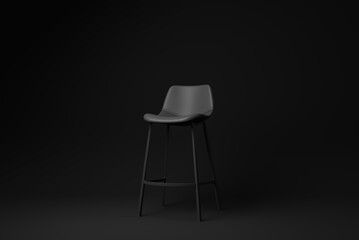 Black bar stool on Black background. minimal concept idea. monochrome. render render.