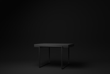 Black modern table or dining table on black background. minimal concept idea. monochrome. 3d render.