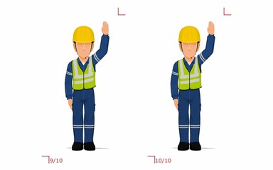 An industrial worker is raising hand