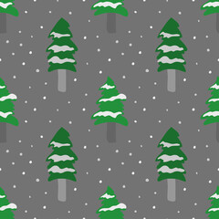 Ate in the snow on a gray background. Vector seamless winter pattern. Snow on the background. Illustration in flat style.