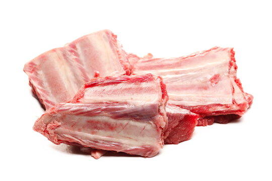 Fresh raw veal meat, ribs isolated on white 
