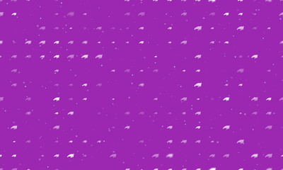 Seamless background pattern of evenly spaced white sea turtle symbols of different sizes and opacity. Vector illustration on purple background with stars