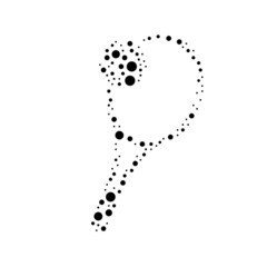A large tennis symbol in the center made in pointillism style. The center symbol is filled with black circles of various sizes. Vector illustration on white background