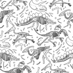 Repeated seamless pattern of dinosaurs fossils on a white background. © Ekaterina Glazkova