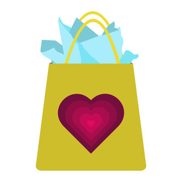 Yellow Gift Bag With Paper And Heart Decor