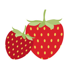 Two cute red strawberries with leafs