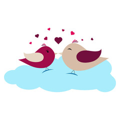 Two happy birds in love on blue cloud
