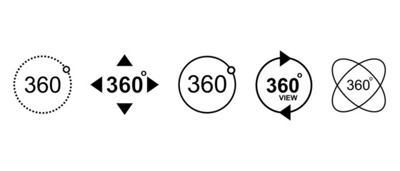 360 degree views of vector circle vector icons set. Signs with arrows to indicate the rotation or panorama to 360 degrees