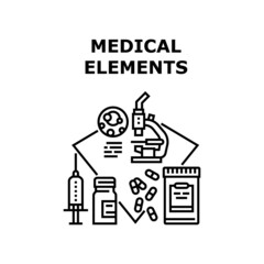 Medical elements background. medicine science. health design. abstract doctor. digital pharmacy vector concept black illustration