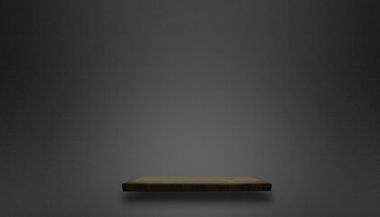 Obraz premium Wooden podium or pedestal display on dark background with long platform. Iluminated background. 3D rendering