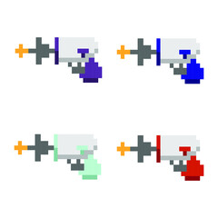 The aliens weapon. Purple, blue, light blue, pink gun, vector. For games and mobile applications.
