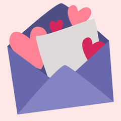 The envelope is open with an empty letter and hearts. Valentine card. Vector symbols of love. valentine's day. A series of postcards in the boho style.