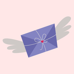 An envelope with wings. Valentine card. Vector symbols of love. valentine's day. A series of postcards in the boho style.