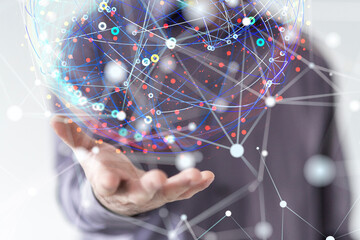 Global network. Blockchain. 3D illustration. Neural networks and artificial intelligence. Abstract