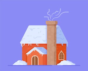 Vector illustration of a house in winter. New season. New Year rush.