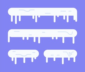 Vector illustration of snow and icicles. Winter cartoon snow caps, snow drifts and icicles. 
