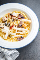 pasta seafood spaghetti healthy meal snack on the table copy space food background 