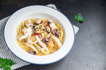 pasta seafood spaghetti healthy meal snack on the table copy space food background 