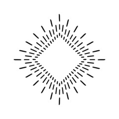 explosive doodle black rays of the rising sun, rhombus, isolated fireworks for logo, emblem, tag, stamp, banner, vintage handmade elements