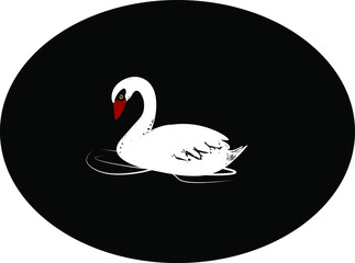 white swan on the lake, vector illustration isolated on dark background. Concept for logo, icon, print 