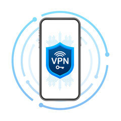 Secure VPN connection concept. Virtual private network connectivity overview. Vector stock illustration.