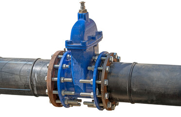 blue wheel valve with pipe on white