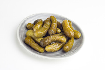 pickled cucumbers, white background, isolate, gherkins cucumbers