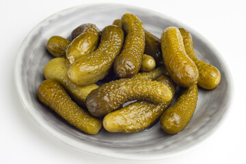 pickled cucumbers, white background, isolate, gherkins cucumbers