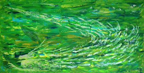 Green dragon chasing dolphin art painting