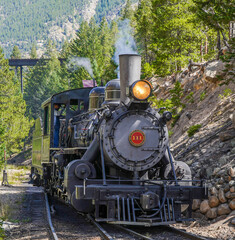 Georgetown, Colorado - 9-19-2021:  a vintage steam locomotive on the Georgetown Loop Railroad in Georgetown Colorado