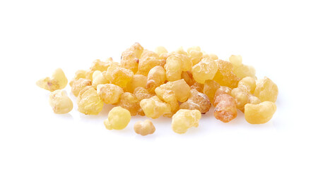 Natural frankincense resin on white background