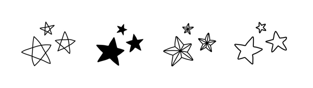 Black doodle stars. Hand drawn vector star shapes