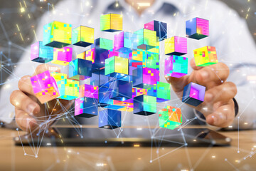 world Neural network 3D illustration. Big data and cybersecurity