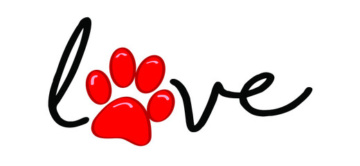 Slagan i love my dog or cat. Cartoon line pattern. Dog's or cats footprint, Funny vector dog quote signs. Lovers silhouette. Animals day Funny footsteps or steps. Pet paw step slogans